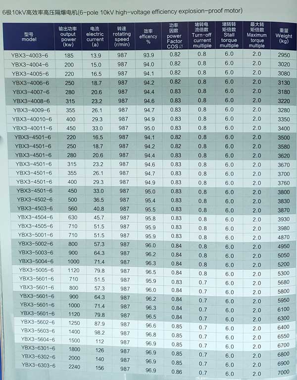 10kv高壓防爆電機參數(shù)表